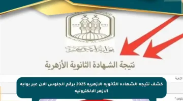 كشف نتيجة الشهادة الثانوية الأزهرية 2025 برقم الجلوس الآن عبر بوابة الأزهر الإلكترونية